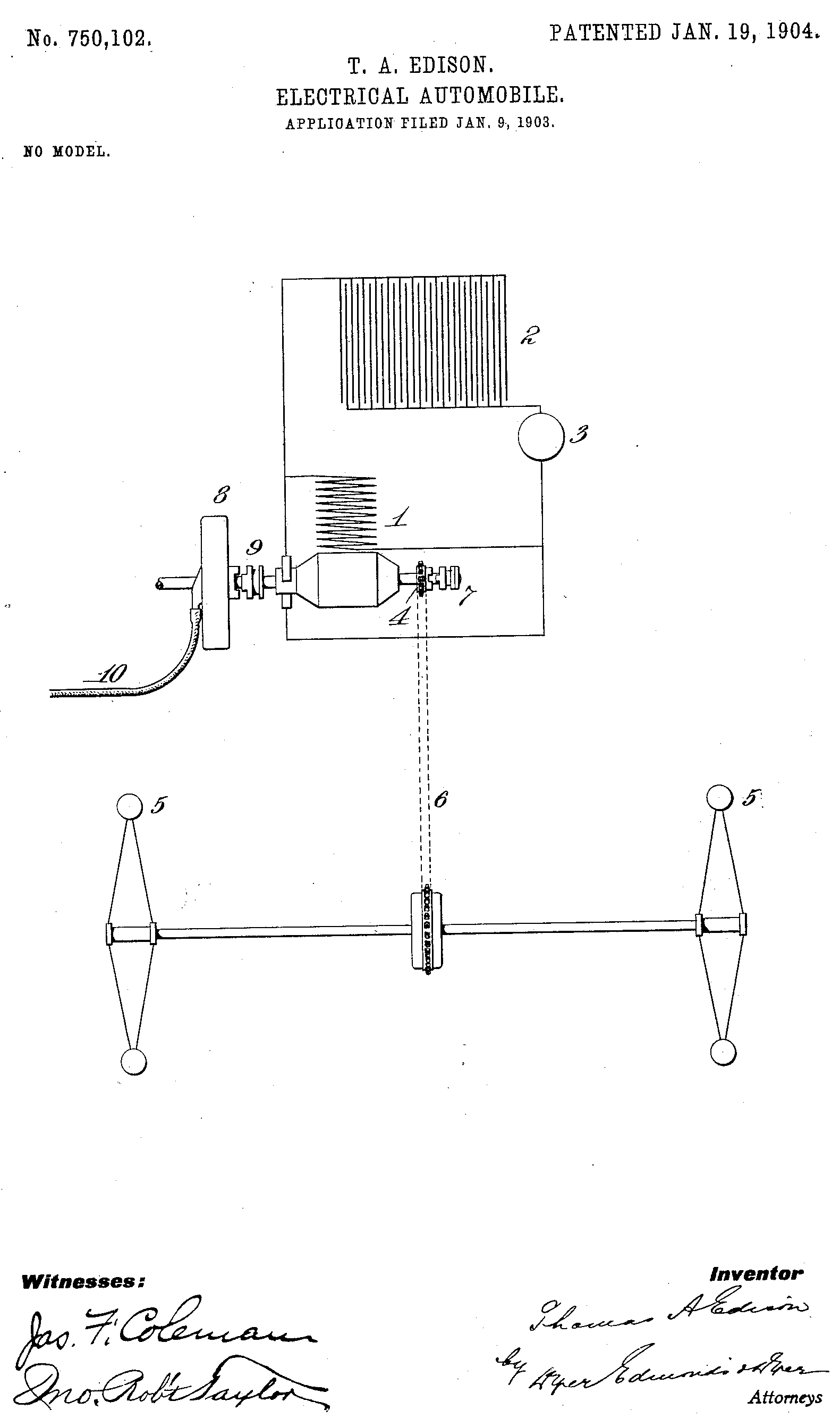 U.S. Patent No. 750,102 for an Electrical Automobile