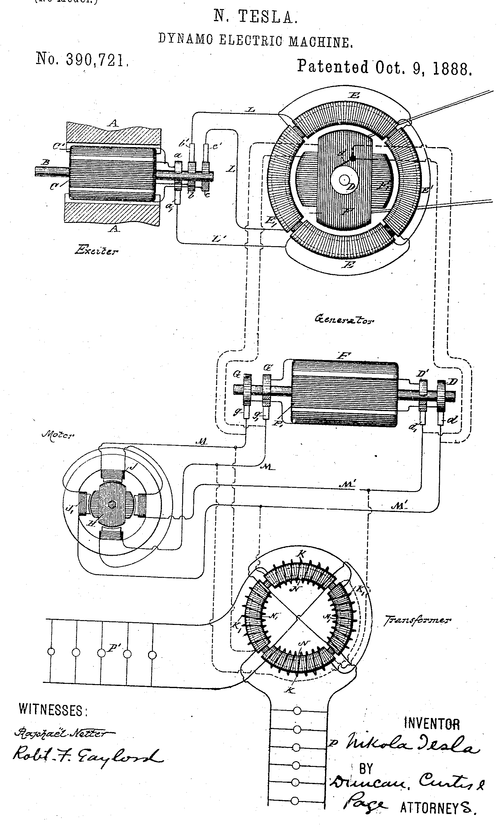 U.S. Patent No. 390,721 for a Dynamo Electric Machine