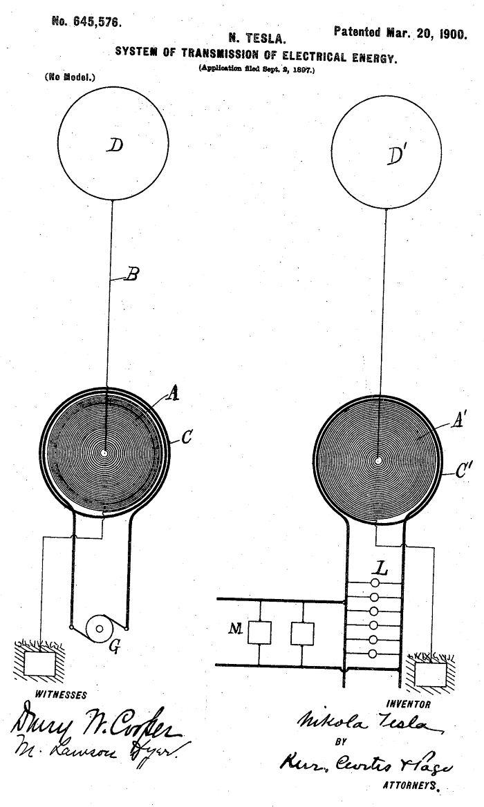 Tesla&rsquo;s radio patent drawing filed in 1897